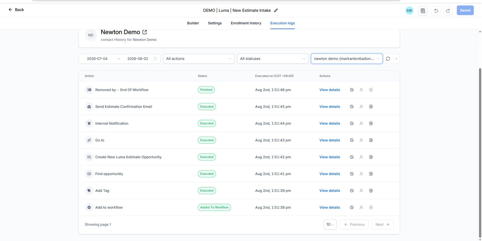 Estimate workflow execution log