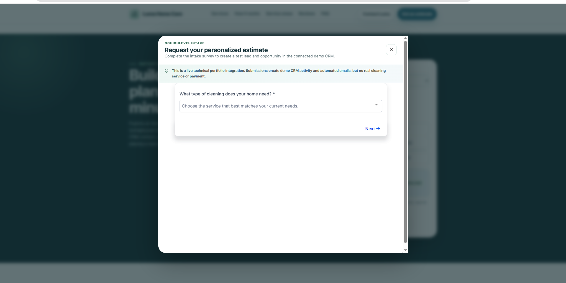External Luma page with embedded GoHighLevel survey