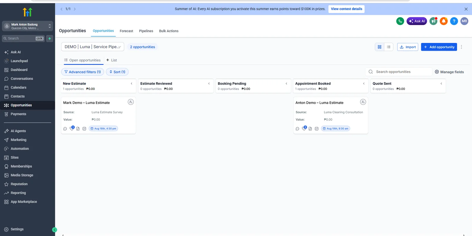 Luma service opportunity pipeline