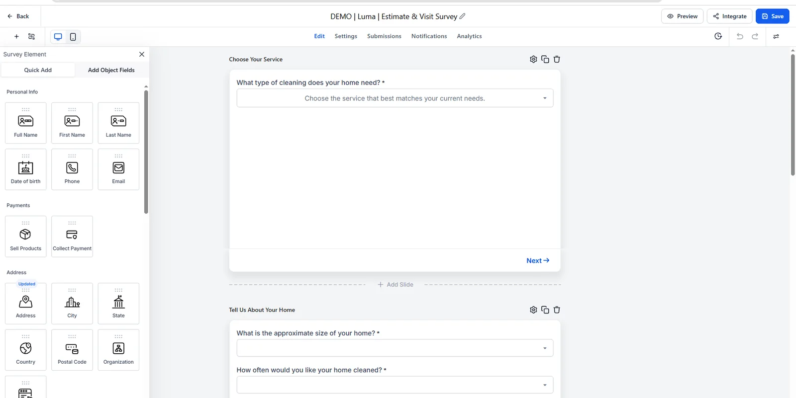 Luma GoHighLevel survey builder