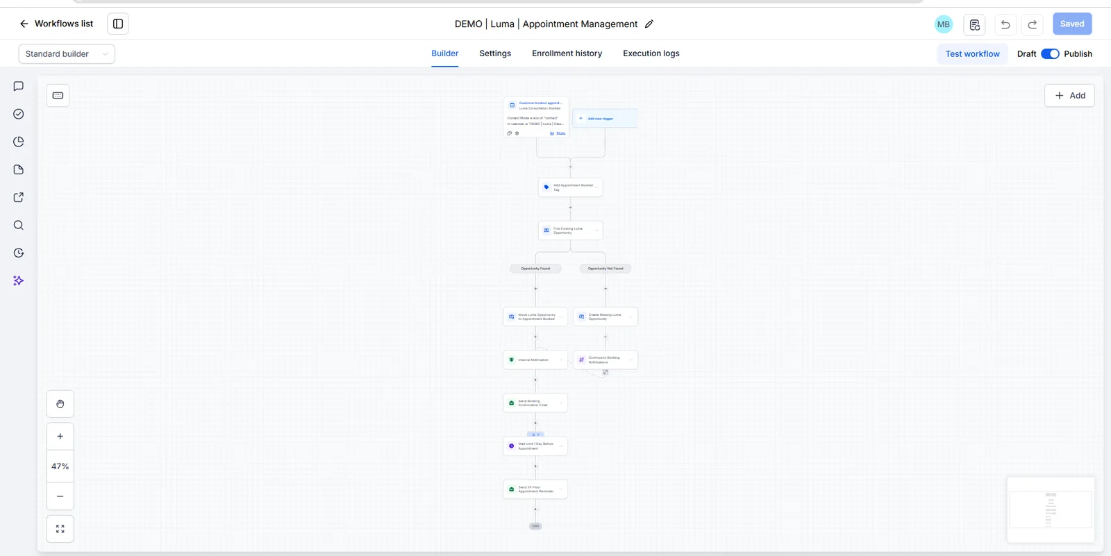 Luma appointment management workflow builder