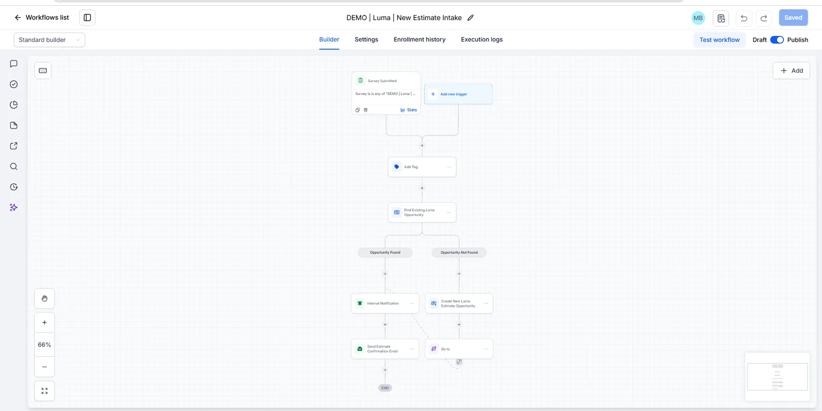 Luma estimate intake workflow builder